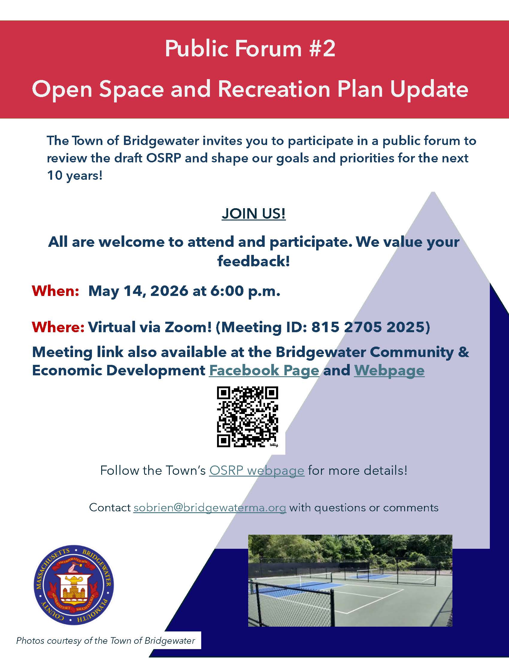 Public Forum 2 flyer for the Open Space and Recreation Plan